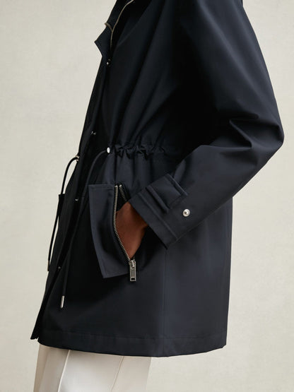 Removable-Hood Rain Coat Navy | Women