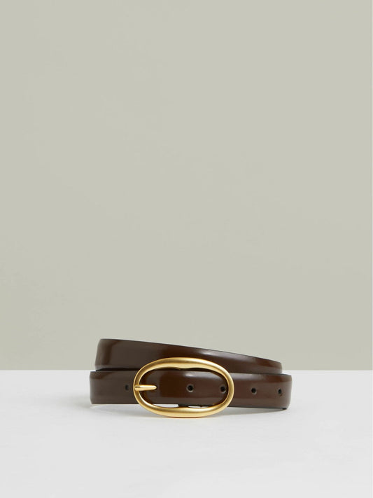 Patent Leather Oval Buckle Belt Chocolate | Women