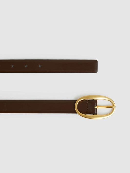 Patent Leather Oval Buckle Belt Chocolate | Women