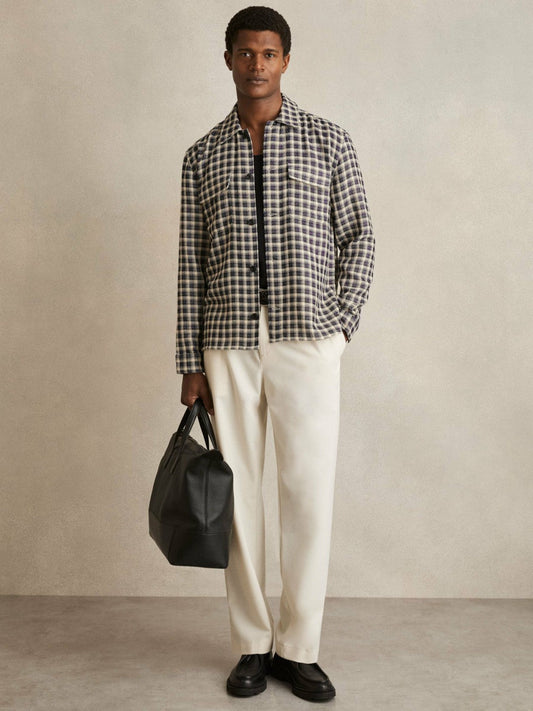 Woven Check Twin Pocket Overshirt Navy/White | Men