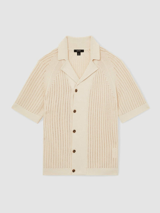Cotton Textured-Knit Cuban-Collar Shirt Light Stone | Men