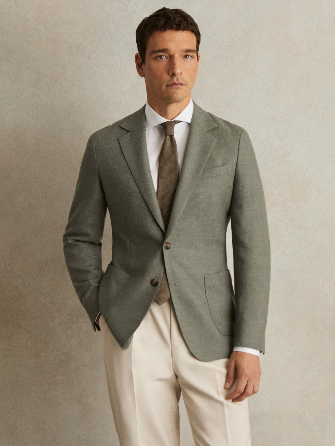 Wool-Blend Single-Breasted Blazer Slim-Fit Sage Green | Men