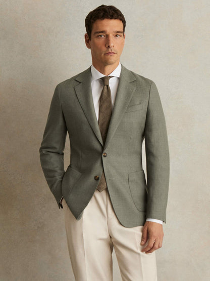 Wool-Blend Single-Breasted Blazer Slim-Fit Sage Green | Men