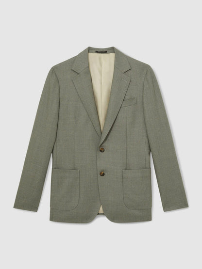 Wool-Blend Single-Breasted Blazer Slim-Fit Sage Green | Men