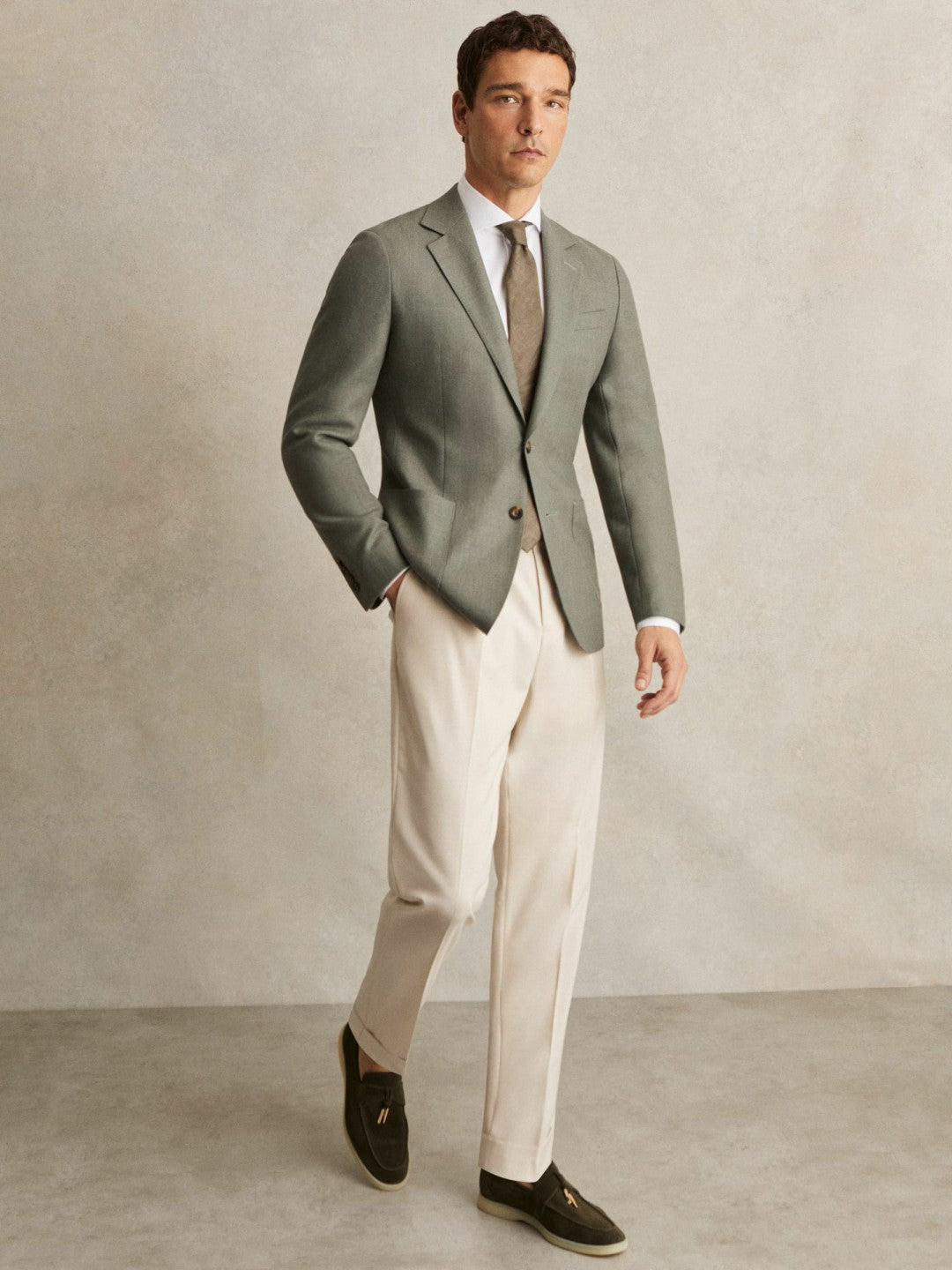 Wool-Blend Single-Breasted Blazer Slim-Fit Sage Green | Men
