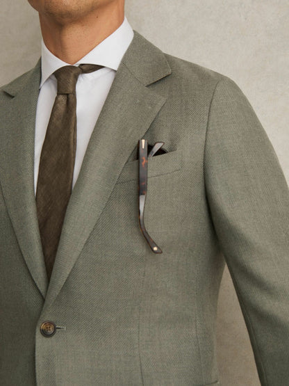 Wool-Blend Single-Breasted Blazer Slim-Fit Sage Green | Men