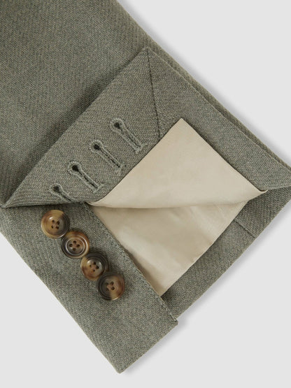 Wool-Blend Single-Breasted Blazer Slim-Fit Sage Green | Men