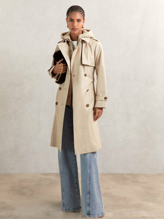Petite Hooded Insert Trench Coat Stone | Women