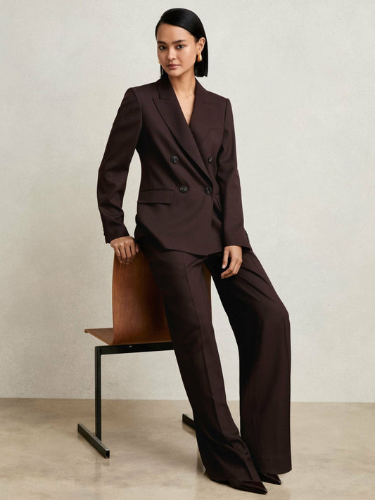 Petite Wool-Blend Wide-Leg Suit Trousers Aubergine | Women