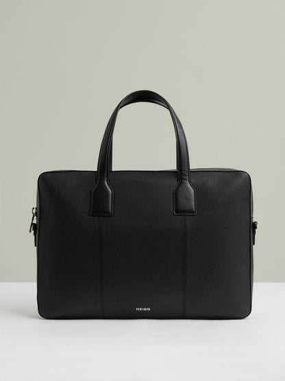 Micro-Grain Leather Briefcase Black | Men