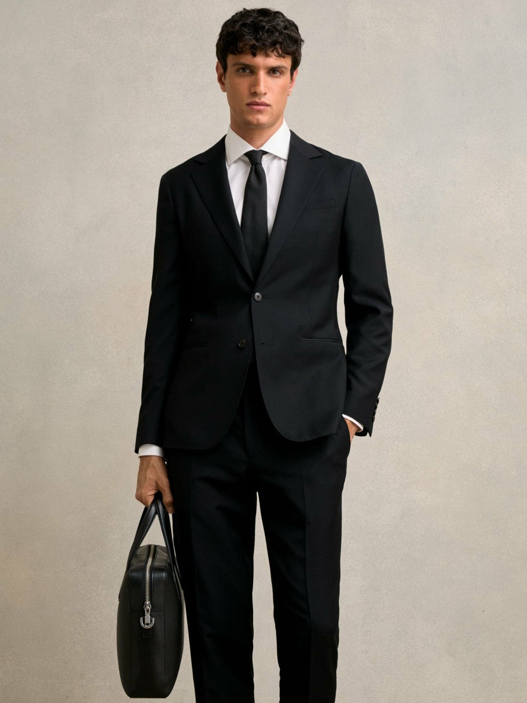 Micro-Grain Leather Briefcase Black | Men