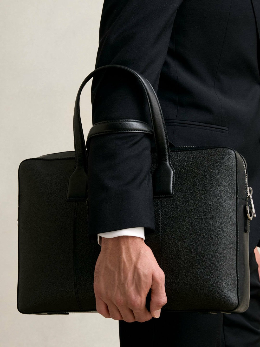 Micro-Grain Leather Briefcase Black | Men