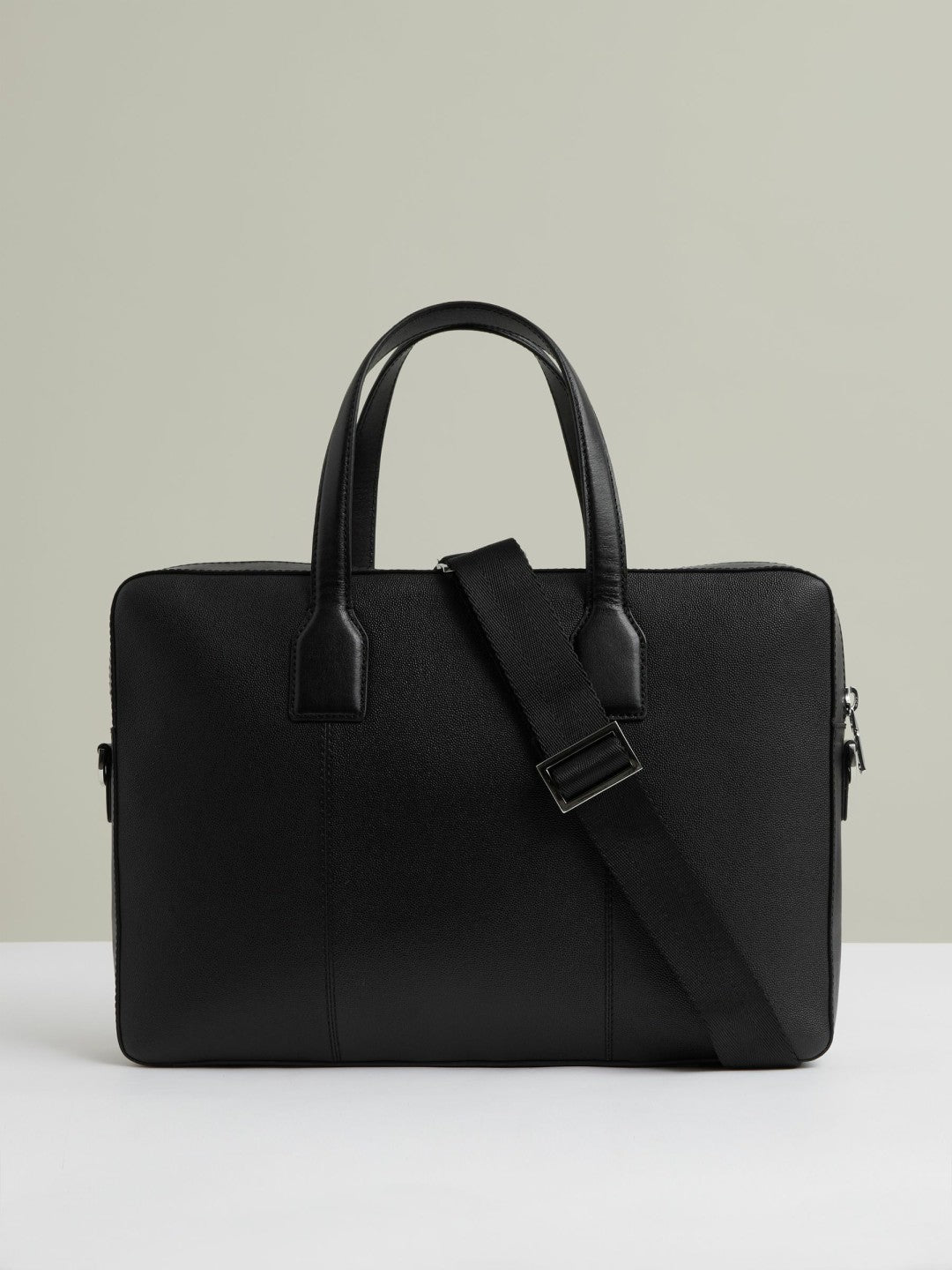 Micro-Grain Leather Briefcase Black | Men