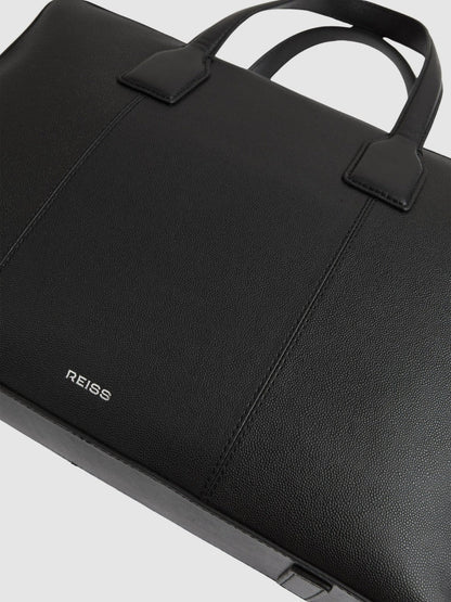 Micro-Grain Leather Briefcase Black | Men