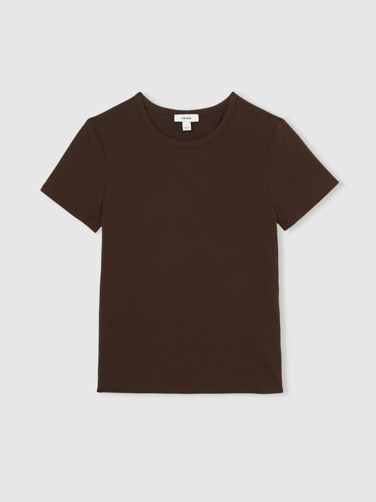 Stretch-Cotton Crew-Neck T-Shirt Chocolate Brown | Women