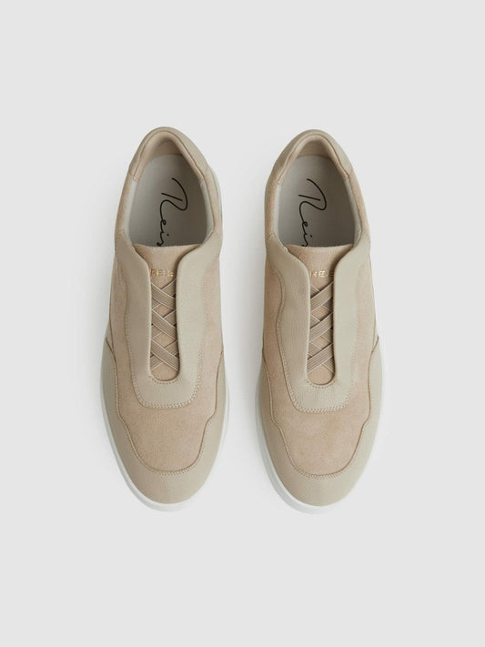 Leather Elasticated-Lace Trainers Ecru | Men