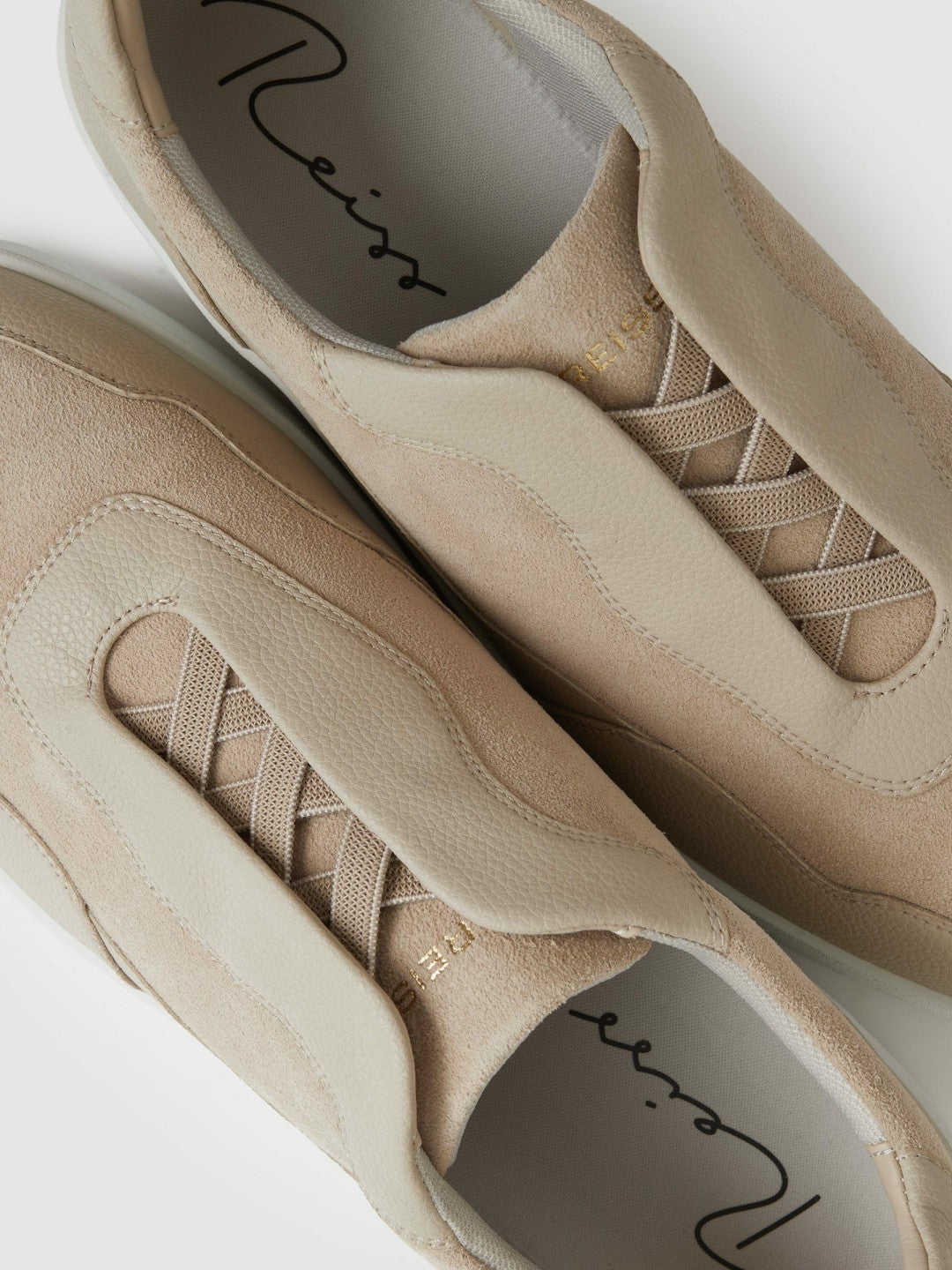 Leather Elasticated-Lace Trainers Ecru | Men