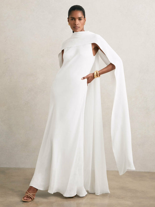 Crepe Cape Maxi Dress White | Women