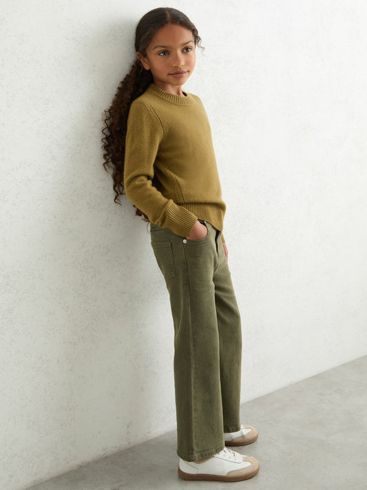 9-13 yrs Wool-Blend Open-Stitch Jumper with Cashmere Khaki Green | Children & Baby