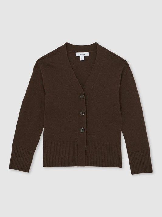13-14 yrs Wool-Blend Fitted Cardigan With Cashmere Brown | Children & Baby
