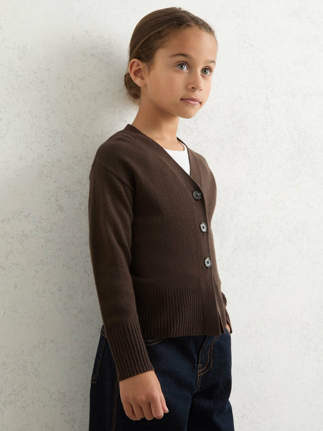 13-14 yrs Wool-Blend Fitted Cardigan With Cashmere Brown | Children & Baby