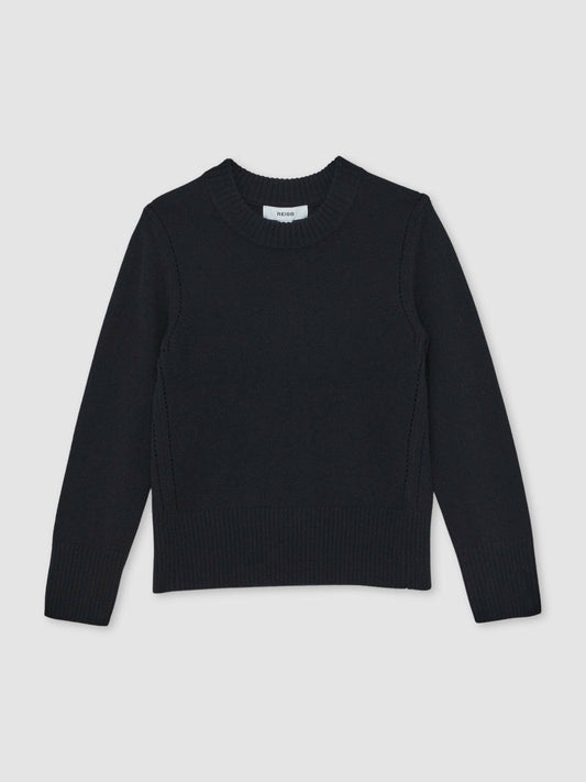 9-13 yrs Wool-Blend Open-Stitch Jumper with Cashmere Navy | Children & Baby