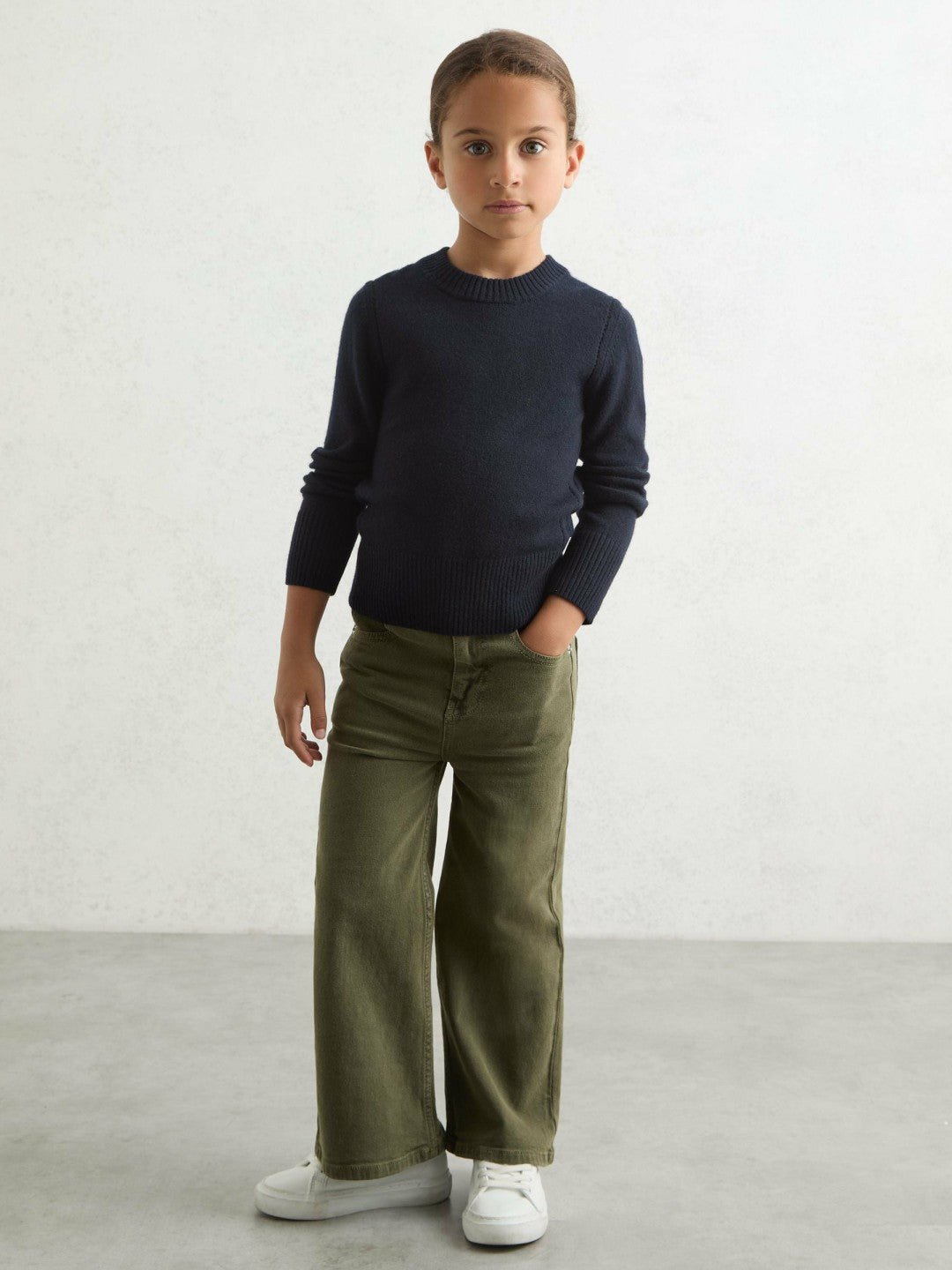 9-13 yrs Wool-Blend Open-Stitch Jumper with Cashmere Navy | Children & Baby