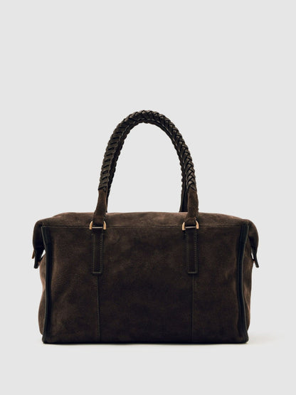 Suede Braided-Strap Bowling Bag Chocolate | Women