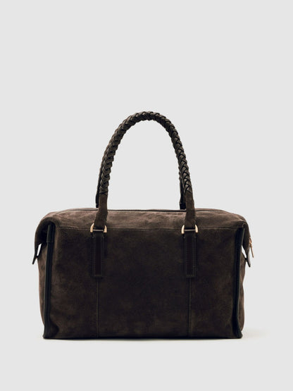 Suede Braided-Strap Bowling Bag Chocolate | Women