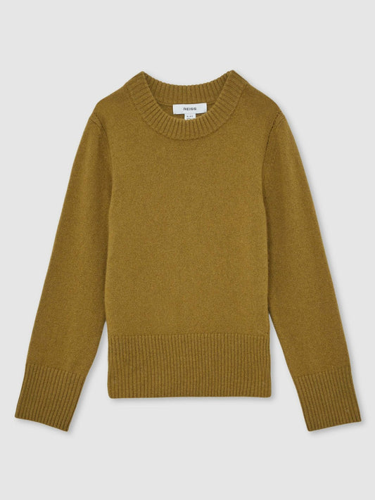 3-9 yrs Wool-Blend Open-Stitch Jumper with Cashmere Khaki Green | Children & Baby