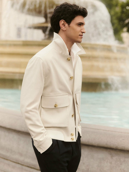Cotton-Blend Button-Through Jacket Light Stone | Men