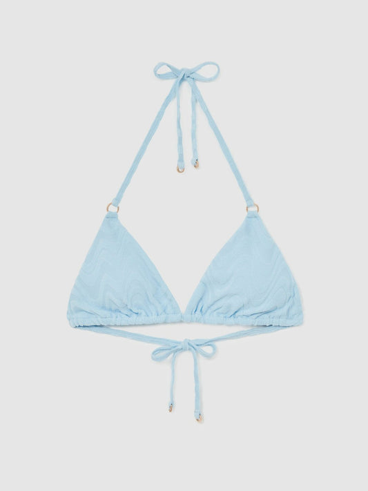 Textured Wave Triangle Bikini Top Blue | Women