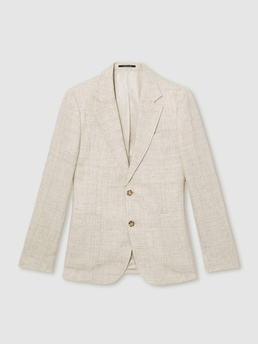 Linen-Cotton Single-Breasted Suit Blazer Slim-Fit Stone | Men