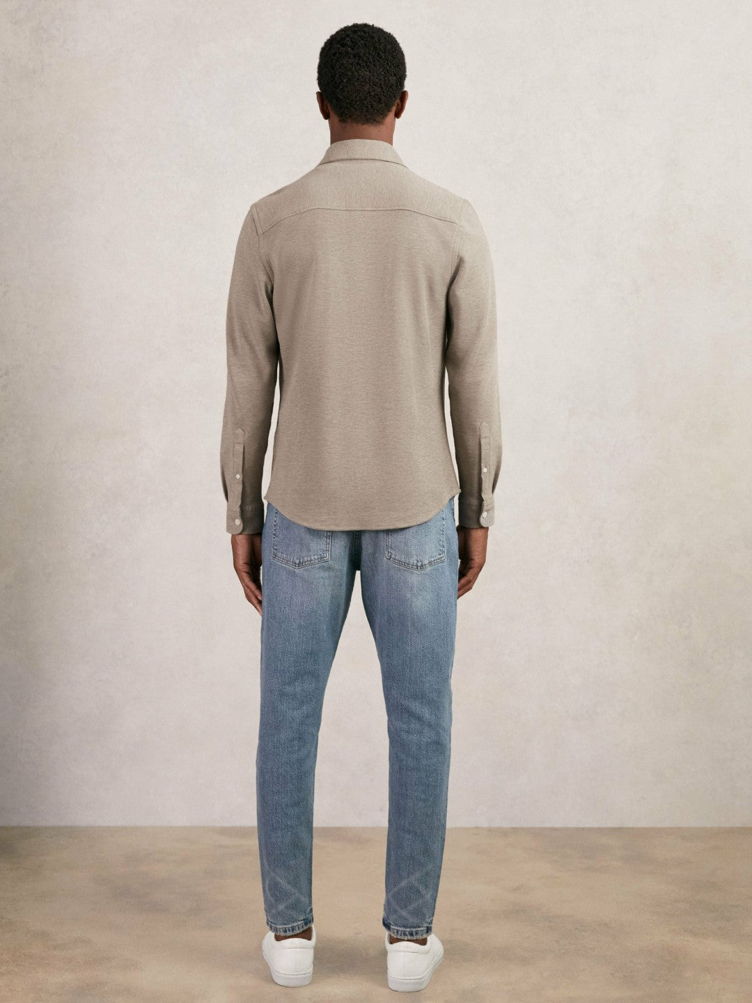 Textured Twin Pocket Cotton Blend Overshirt Oatmeal Brown Melange | Men