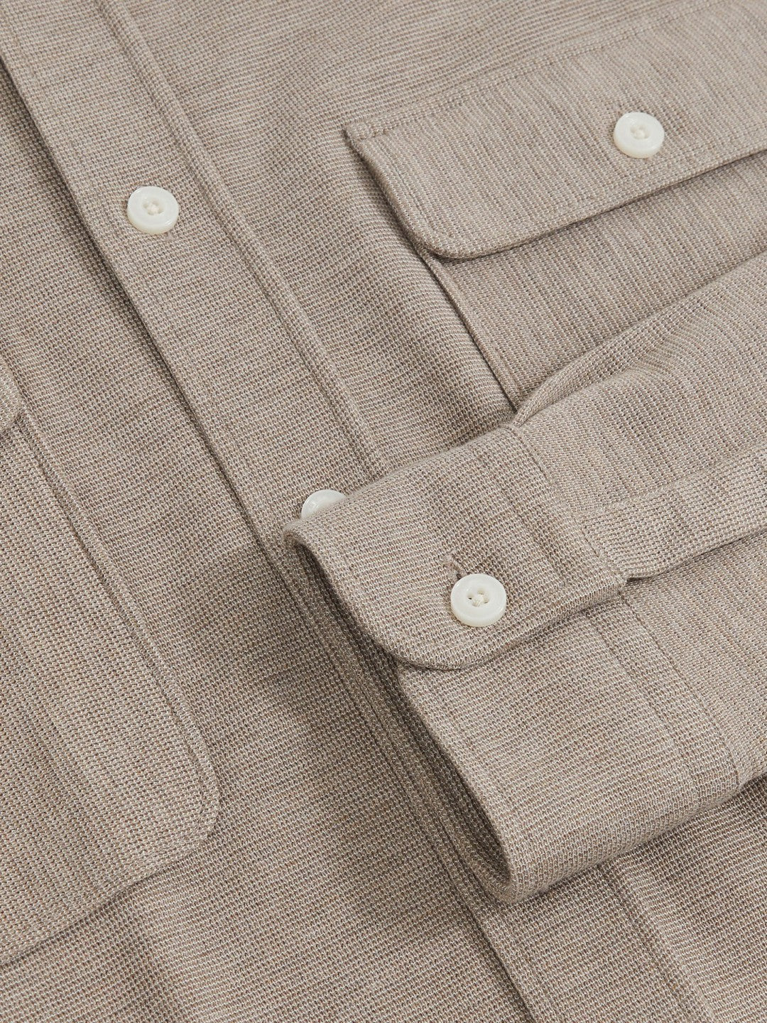 Textured Twin Pocket Cotton Blend Overshirt Oatmeal Brown Melange | Men