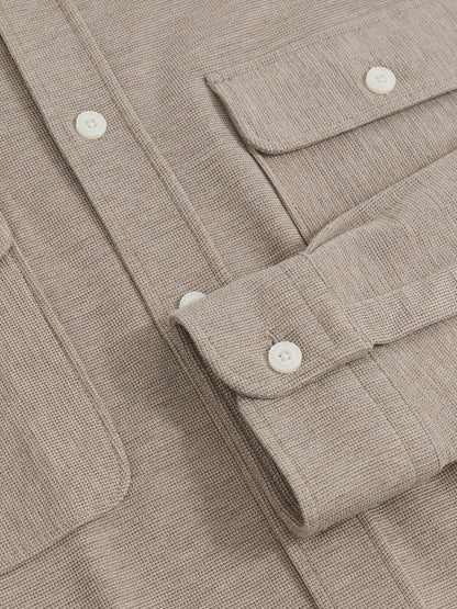 Textured Twin Pocket Cotton Blend Overshirt Oatmeal Brown Melange | Men