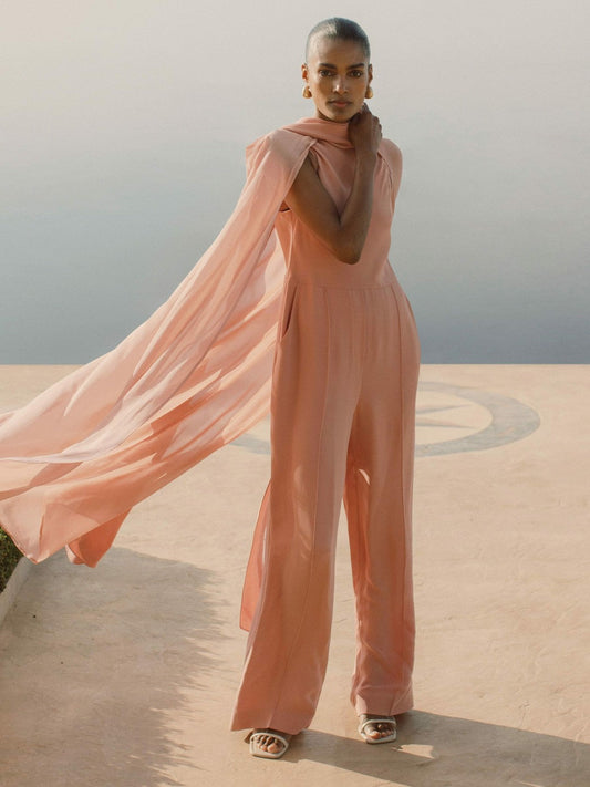 Wide-Leg Cape Jumpsuit Pink | Women