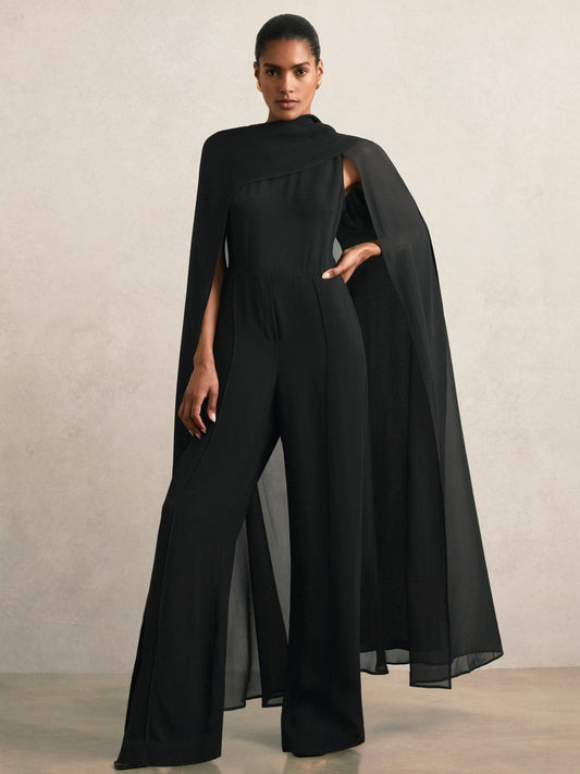 Wide-Leg Cape Jumpsuit Black | Women