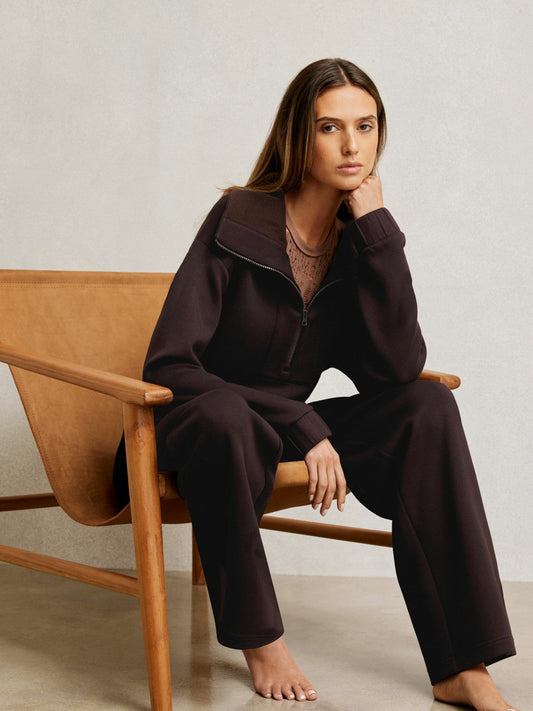Interlock Half Zip Drawstring Hem Sweatshirt Plum | Women
