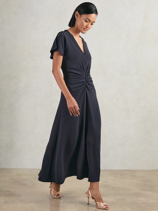 Ruched-Front Midi Dress Navy | Women