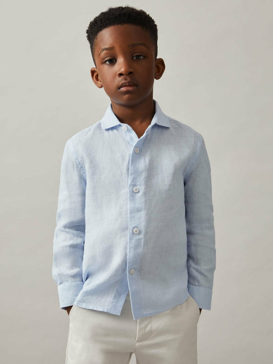 9-13 yrs Linen Cutaway Collar Shirt Pale Blue | Children & Baby