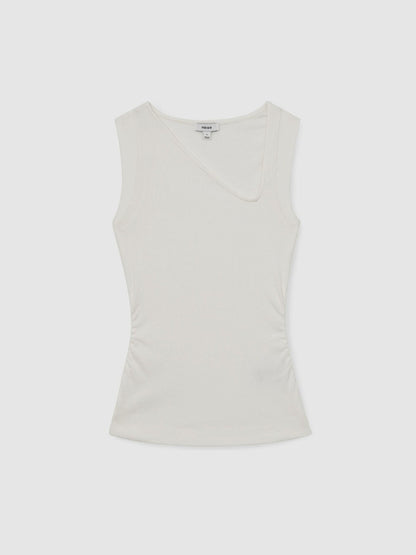 Stretch-Cotton Ribbed Asymmetric Vest White | Women