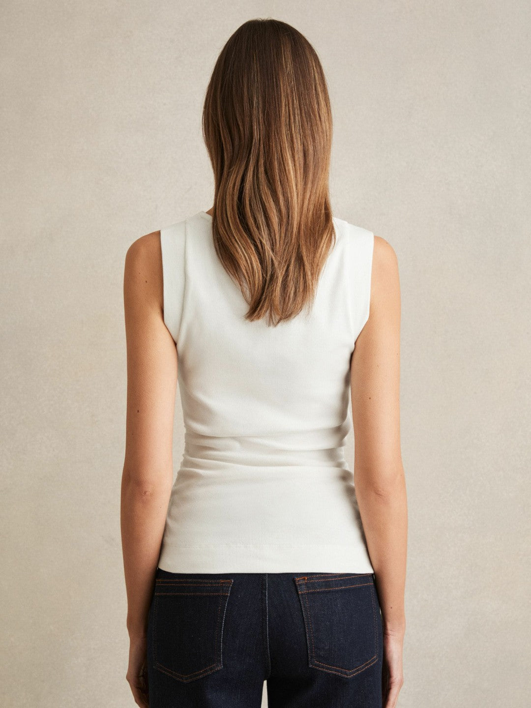 Stretch-Cotton Ribbed Asymmetric Vest White | Women