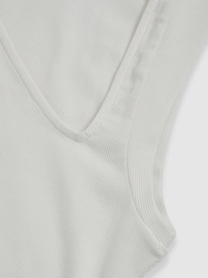 Stretch-Cotton Ribbed Asymmetric Vest White | Women