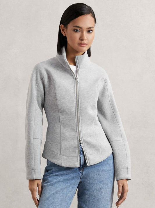 Funnel-Neck Zip-Through Sweatshirt Grey | Women