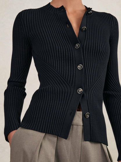 Button Front Knit Cardigan Navy | Women
