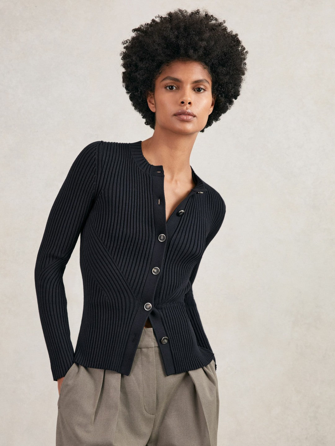 Button Front Knit Cardigan Navy | Women