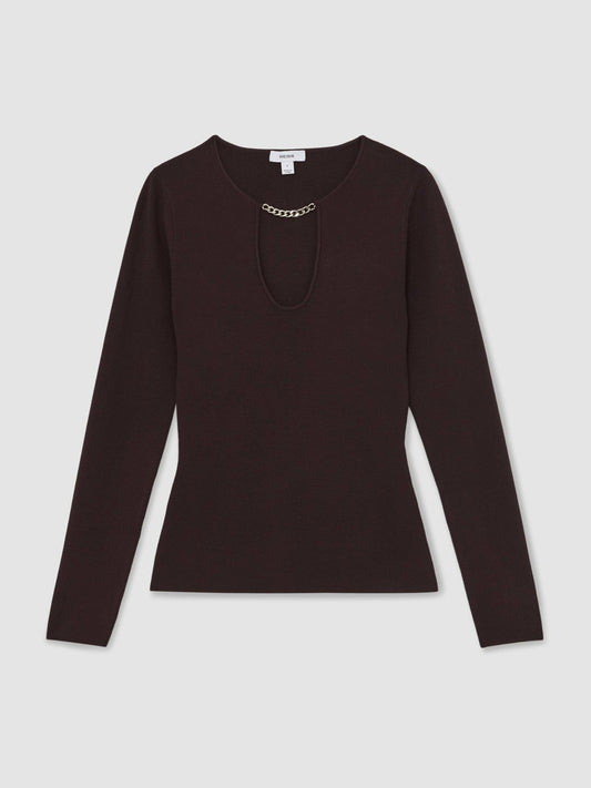 Chain-Detail Keyhole Knit Top Plum | Women