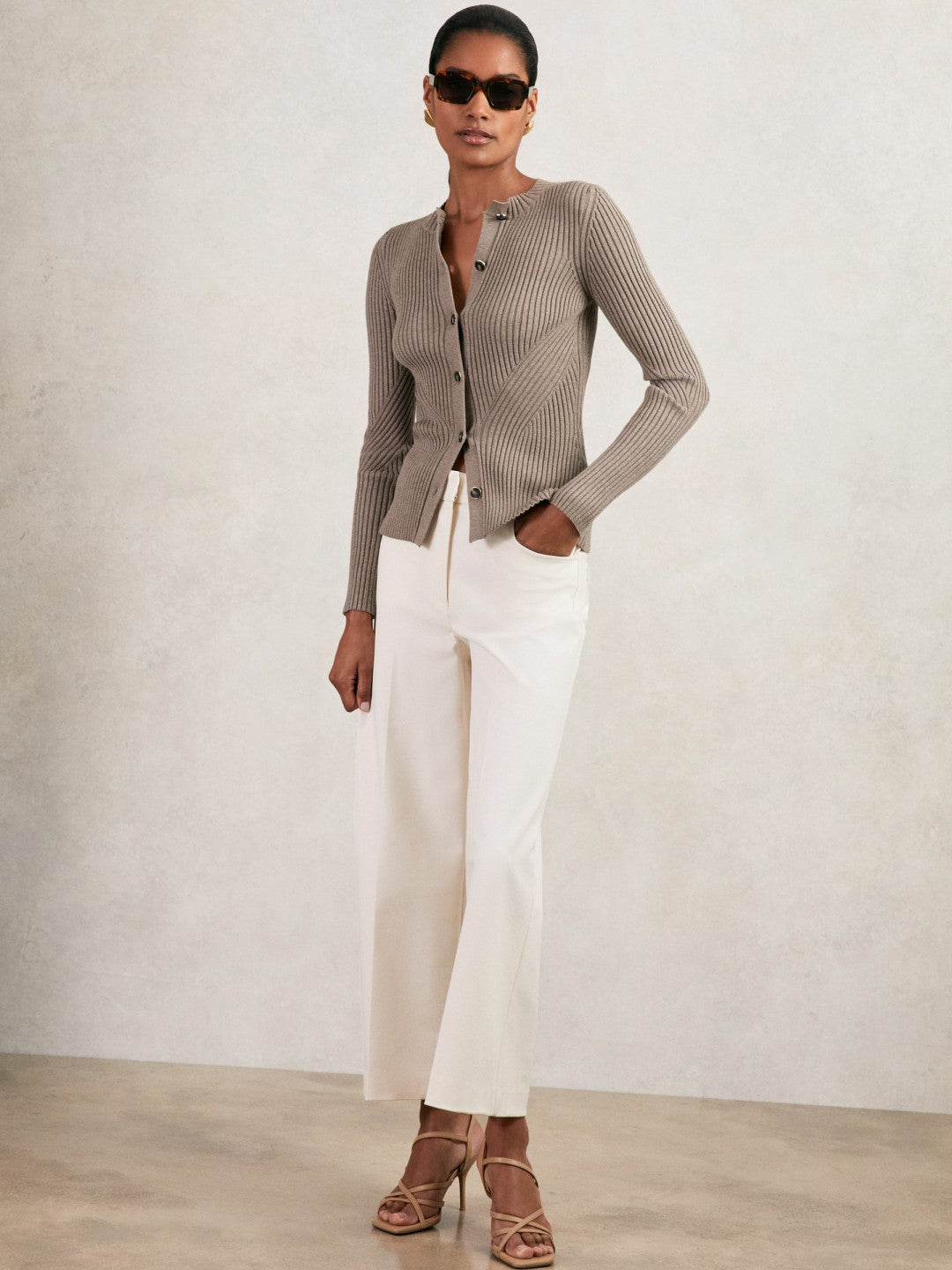 Button Front Knit Cardigan Stone | Women