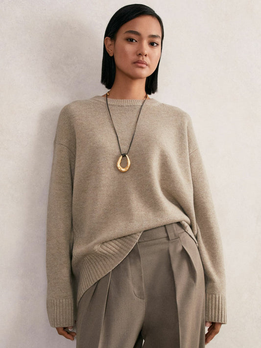 Wool-Cashmere Crew-Neck Jumper Stone | Women
